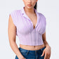Luxe Collared V-neck Contrast Blouse Top