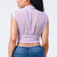 Luxe Collared V-neck Contrast Blouse Top