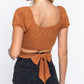 Short Slv Back Tie Crop Knit Top